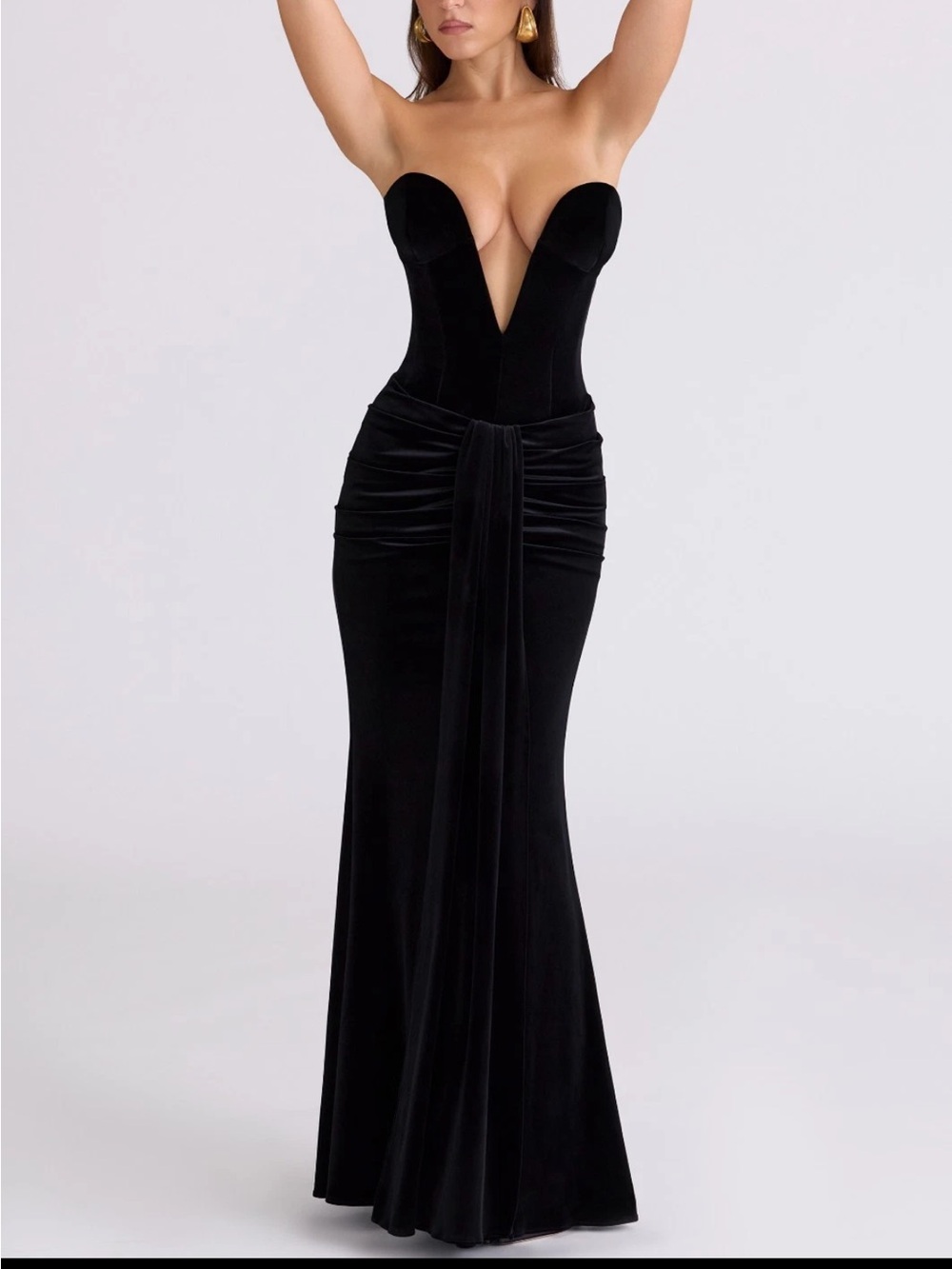 House of CB Vienne black velvet deep plunge  Maxi dress